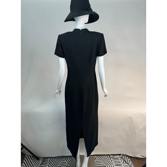 Richard Warren Petites Beaded Sleeve Long Black Dress 10P Black Acetate Blend - Picture 10 of 16
